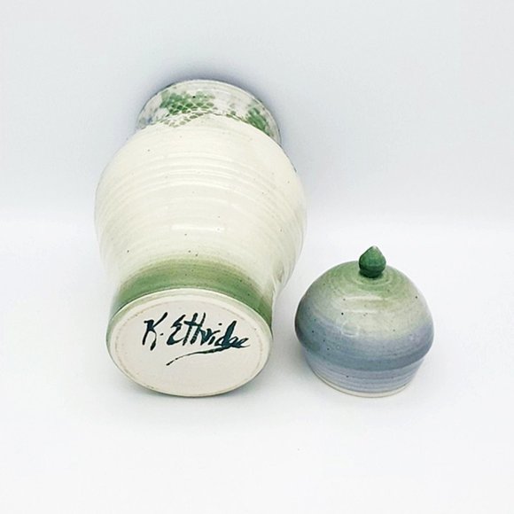 K.Ethridge Studio Art Pottery Ginger Jar Urn Blue - Picture 5 of 6